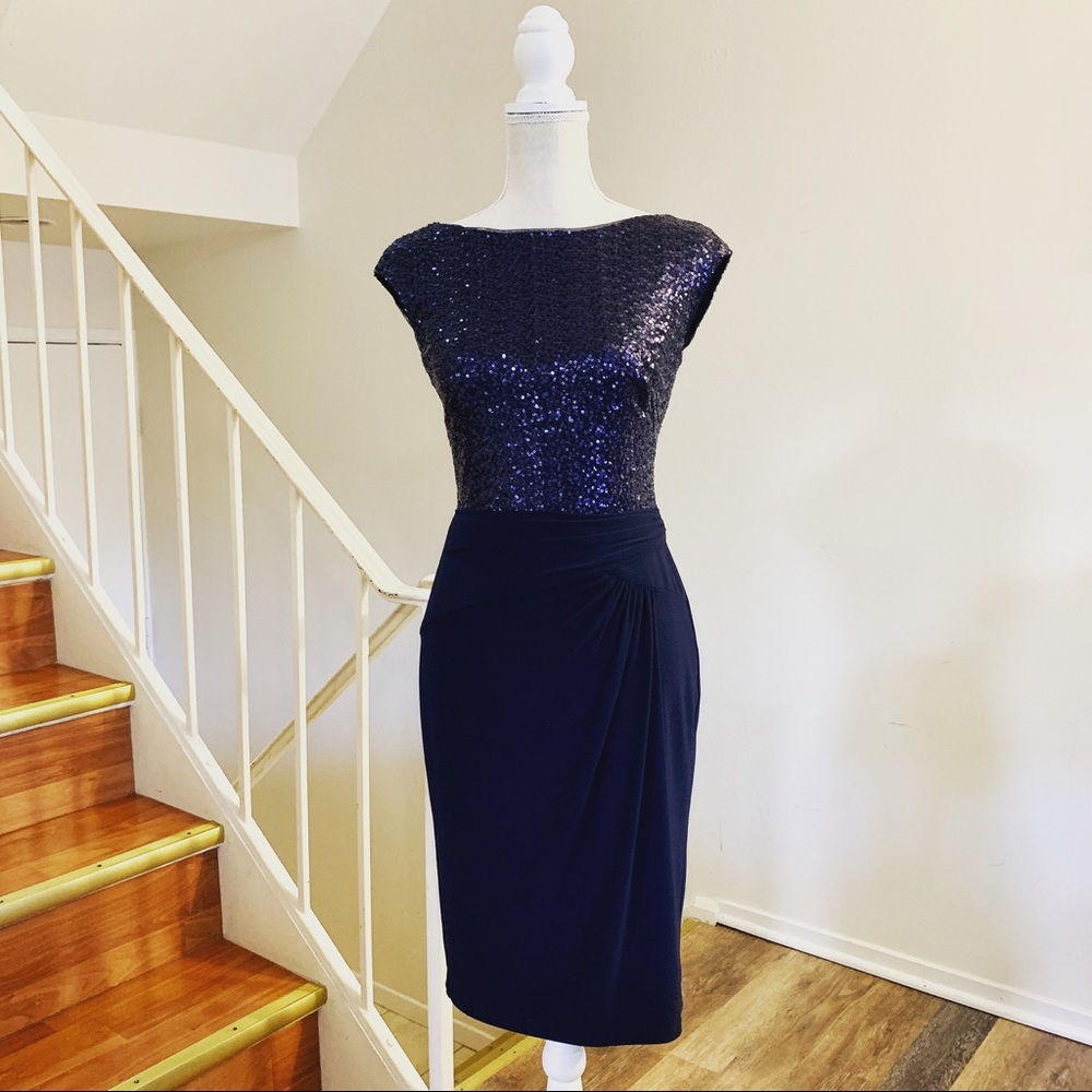 Ralph Lauren Dress Navy Sequin Formal Cocktail 4